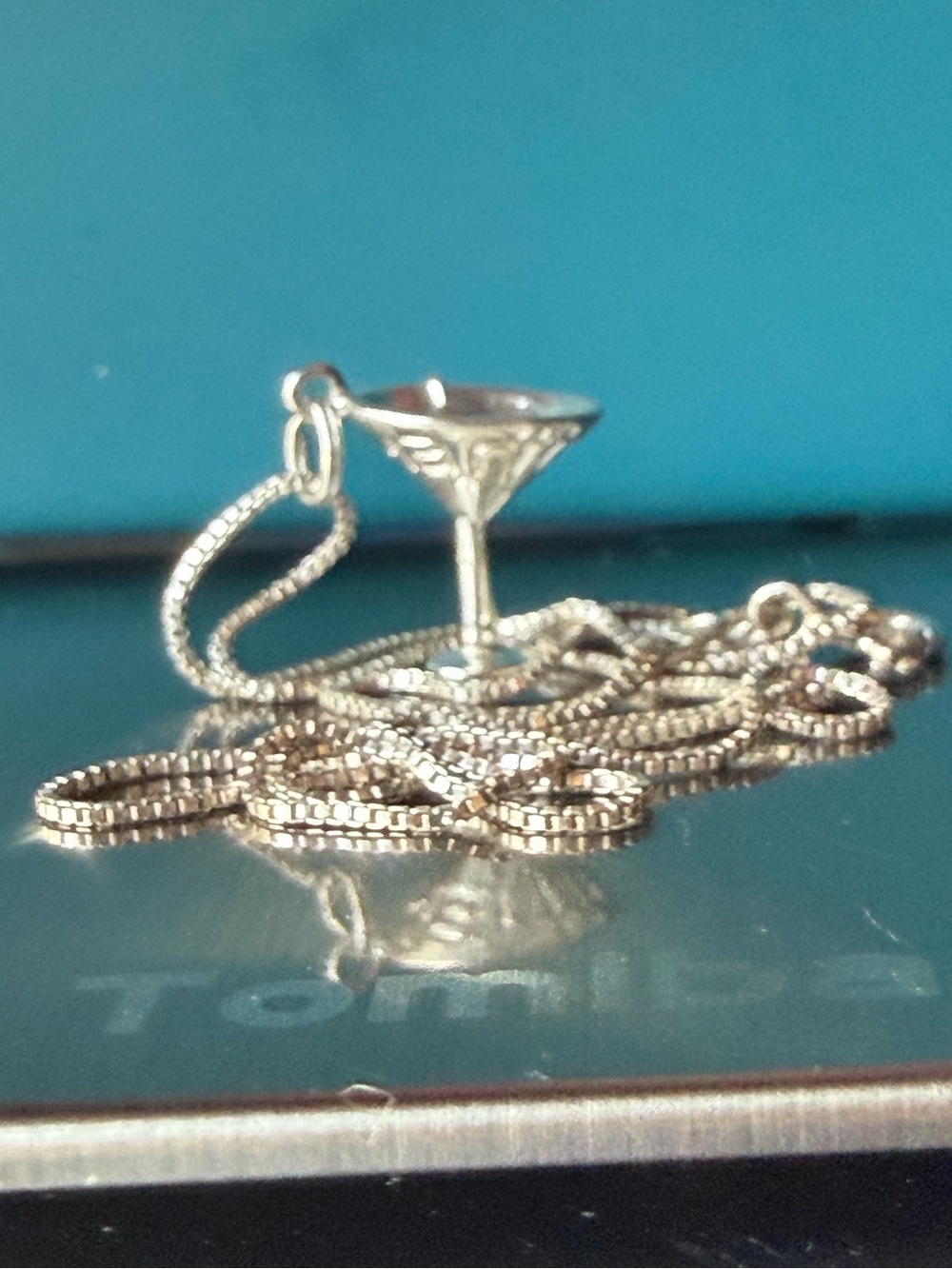 Sterling Silver 925 Dirty Martini 🍸 with an olive 🫒 Pendant 18” Necklace
